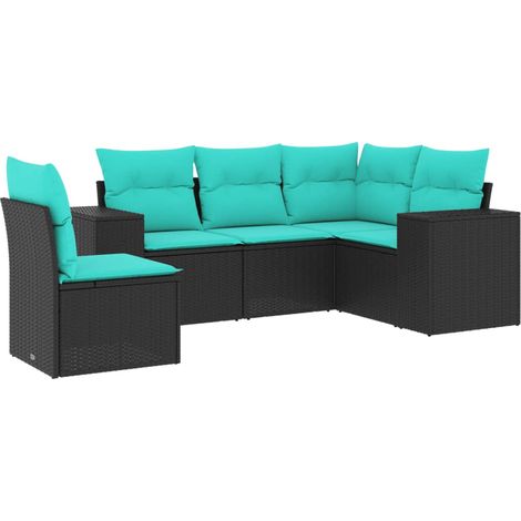 vidaXL 5 Piece Garden Sofa Set with Cushions Black Poly Rattan (US only) (1/5)