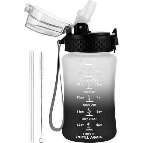 Kinder Trinkflasche 350ml mit Strohhalm und Zeitmarkierung, BPA-frei, auslaufsicher (1/5)