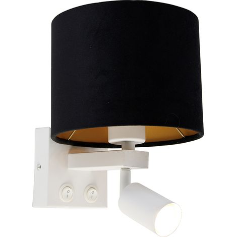 Wall Light White with Reading Light and 18 cm Black Shade - Brescia (1/4)