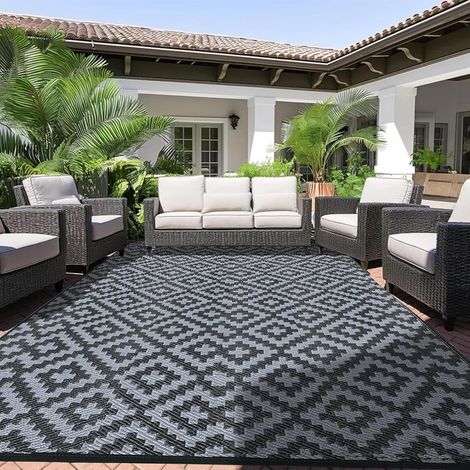 Tapis d'extérieur résistant aux intempéries, 150 x 245 cm, en plastique imperméable, pour terrasse, jardin, balcon, réversible, résistant aux UV, tapis extérieur, camping, pour barbecue (1/5)