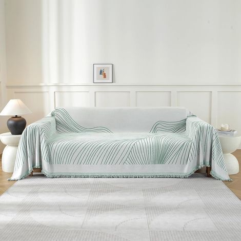 4 Seater Sofa Cover, 180 x 380 cm, Protection Sofa, Large Size Thick, Universal Cover Four Seasons, Interior Decoration, for Living Room,Light Green Curve (1/5)
