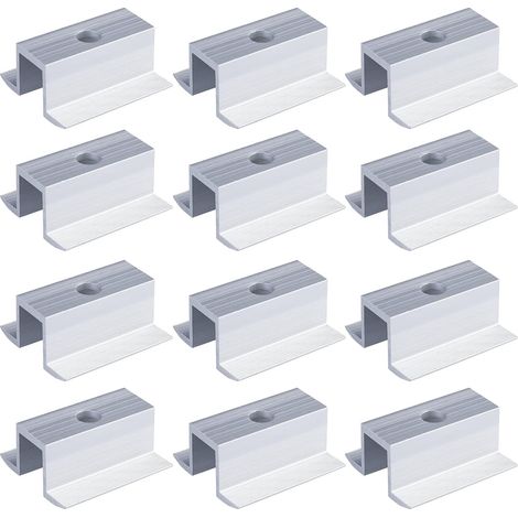 Lot de 12 Pinces Centrales PV en Aluminium, Accessoires de Montage pour Hauteur de Module, Support de Panneau Solaire, Fixation Photovoltaïque sur Toit (1/5)