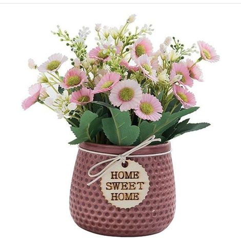 Plante artificielle en forme de marguerite avec pot de fleurs en céramique pour l'intérieur et l'extérieur - Pour la décoration (1/3)