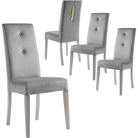 JEMMA - Lot de 4 Chaises Suédine Grise Détail Doré et Bois Gris (1/5)