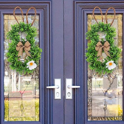 Couronne de fleurs artificielles, décorations de Pâques, lapins, panneau de porte pour décoration murale (1/4)