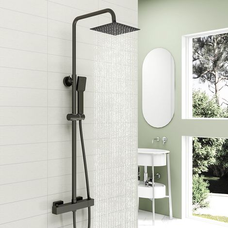 OCEAN ITALY Colonne Doccia Termostatiche, Sistema Doccia con Miscelatore Termostatico Colonna Doccia Rubinetto Rettangolo e Doccetta 225x65mm Nero