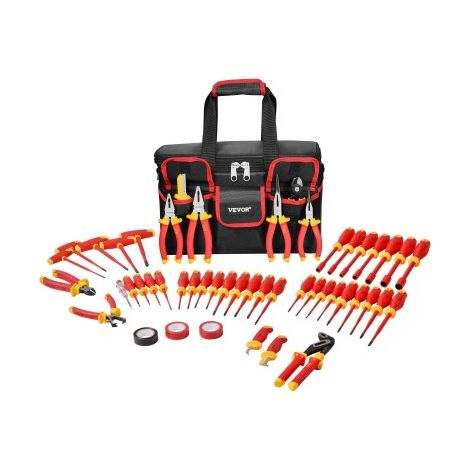 isoliertes Schraubendreher Set, 50 tlg. professionelles elektrisches 1000 V Elektrikerwerkzeug mit magnetischen Spitzen, T-Griff-Sechskantschlüssel, Schraubendreher, einpoliger Spannungsprüfer (1/5)