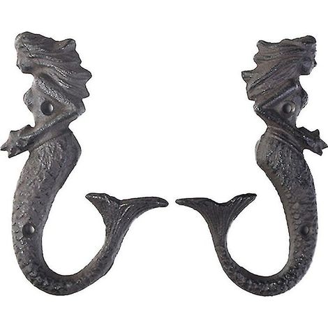 Lot de 2 crochets muraux décoratifs en forme de sirène, porte-vêtements et porte-chapeaux, pour la maison, la chambre ou la salle de bain.