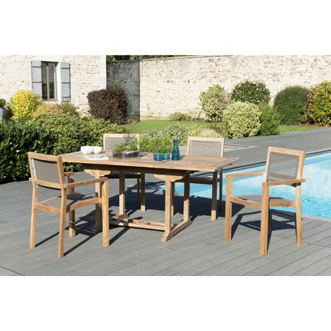 HARRIS - SALON DE JARDIN EN BOIS TECK 4/6 pers - Ensemble de jardin -1 Table rectangulaire extensible 120/18090 cm (1/5)