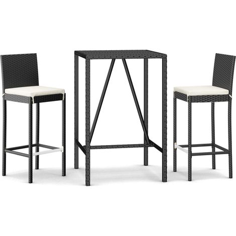 Maison Exclusive - Set Bar da Giardino 3 pz con Cuscini in Polyrattan Nero (1/5)