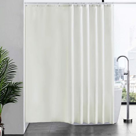 Rideau de douche imperméable, tissu polyester lavable anti-moisissure avec 12 crochets 240x200cm, beige (1/5)