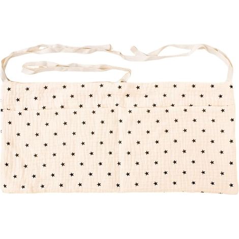 Sac de rangement pour lit de bébé, Blanc, Coton, 39 x 20 cm, 2 poches, Organisateur de lit de bébé, Utilisation polyvalente (1/5)