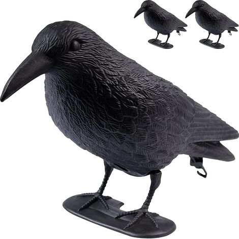 Lot de 3 Corbeaux factices en plastique / 38x13x12,5cm, Noir / Effaroucheur, Anti-Pigeon (1/5)