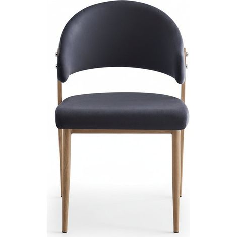 Lot de 4 chaises salle à manger velours anthracite pieds effet bois LAMIA (1/5)