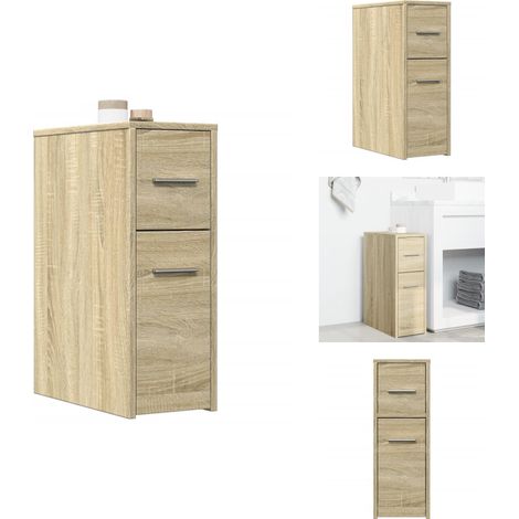 Badschrank Schmal mit Rollen Sonoma-Eiche Holzwerkstoff - Schmaler Badezimmerschrank - Badezimmerschrank Schmal - Schmale Badezimmerschränke - Hoher Badezimmerschrank (1/5)