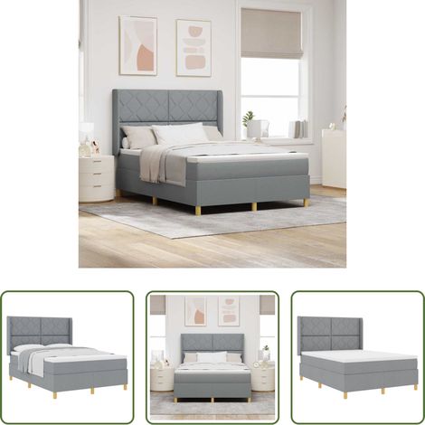 Matelas ferme -  Lit à ressorts avec matelas Gris clair 160 x 200 cm tissu (1/5)