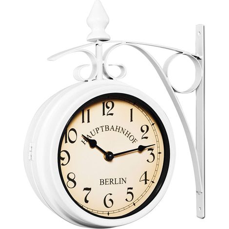 Horloge de gare à double face 29 x 9,5 x 32,5 cm Montre murale à quartz retro vintage 2 cadrans ambiance gare Blanc (1/4)