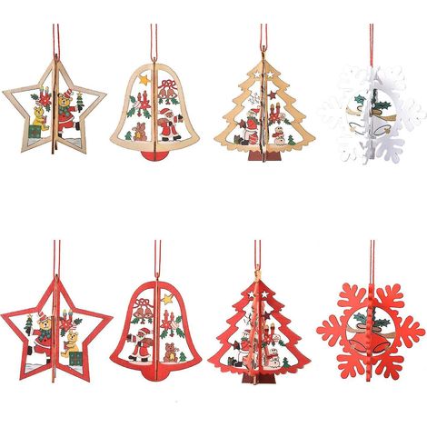 Décorations de Noël en bois, 8 pièces, ornements pour sapin de Noël en bois (1/4)