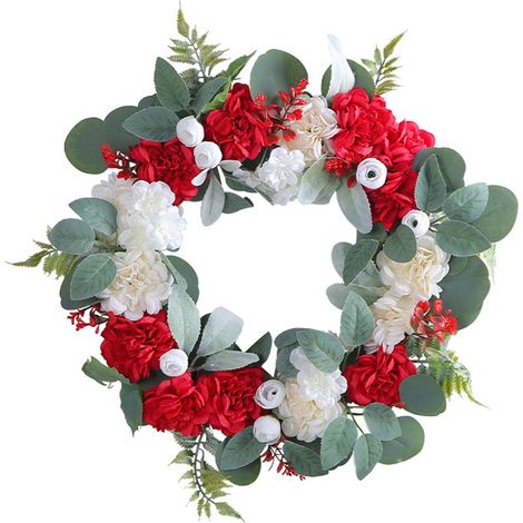 Guirlande Fleurs Simulées - Rouge et Blanc - Pour Porte Mur ou Intérieur - Décoration Festive Maison Hôtel - 1 Pièce (1/5)