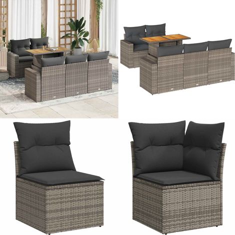 vidaXL Salon de jardin 6 pcs avec coussins gris résine tressée (1/5)