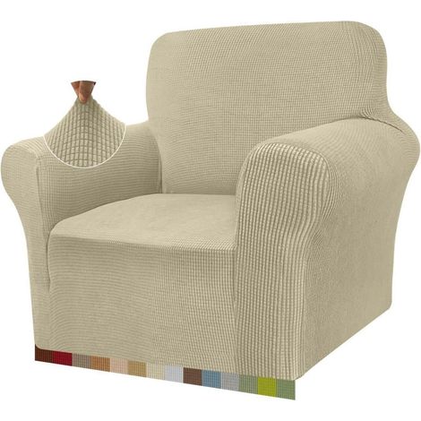 Hochlehnender Sofabezug 1 Sitzer Khaki, Stretch Jacquard, Haustierfreundlich (1/5)