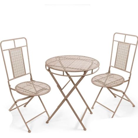 Set de mesa y 2 sillas de metal rosa 60 x 73 h cm y 40 x 54 x 93 h cm