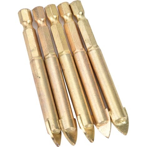 Mèches à pointe triangulaire en carbure - Lot de 5, 10mm, queue hexagonale - Pour carrelage, verre et bois