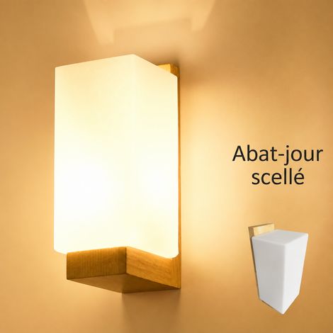 Applique murale scandinave bois massif, modèle verre fermé, 16 W lumière chaude, 30 × 27 × 17 cm, 1,2 kg – Livraison gratuite