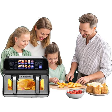 Friteuse à air chaud, double panier, contrôle tactile, Four 2200W, UE (1/2)