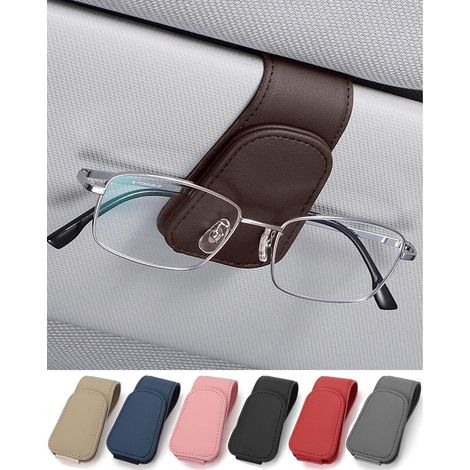 Brillenhalter Auto Sonnenblende Visier Leder Braun 9.5CM4.5CM (1/5)