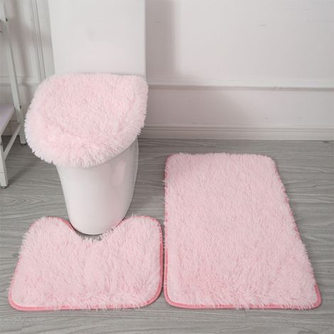 Tapis De Salle De Bain - Lot De 3 Tapis Antidérapants En Polyester - Absorbant Rapide Séchage - Dos En PVC Non Glissant - 50x80 cm 50x45 cm 50x40 cm - Rose (1/5)