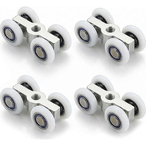 Lot de 4 Roulettes de Porte Coulissante Métal - Roulements à Billes Précision, Glissement Silencieux, pour Douche Cuisine Baie Vitrée (1/5)