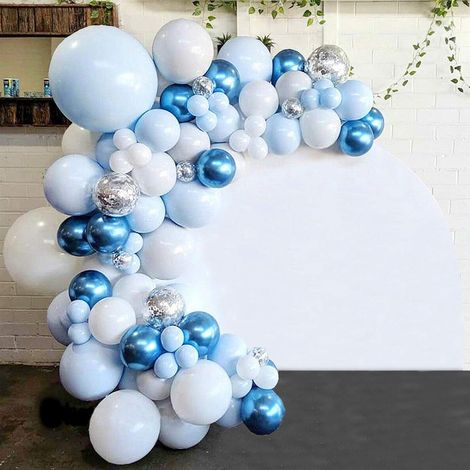Arche Ballon Bleu Blanc Argent, 107pcs Kit Arche Ballon Anniversaire Garon Fille Mariage Saint Valentin Guirlande Ballon Décoration, Ballons Confettis Bleu Pastel avec Bande et Ruban, (1/5)