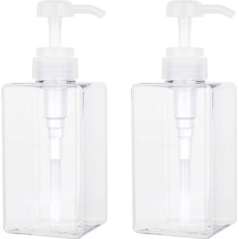 450 ML Distributeur de Savon, Lot de 2 Flacon Pompe Vide en Plastique Conteneur de Bouteille pour la Cuisine et la Salle de Bain - Transparent (1/5)