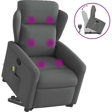 Massagesessel mit Aufstehhilfe Dunkelgrau Stoff