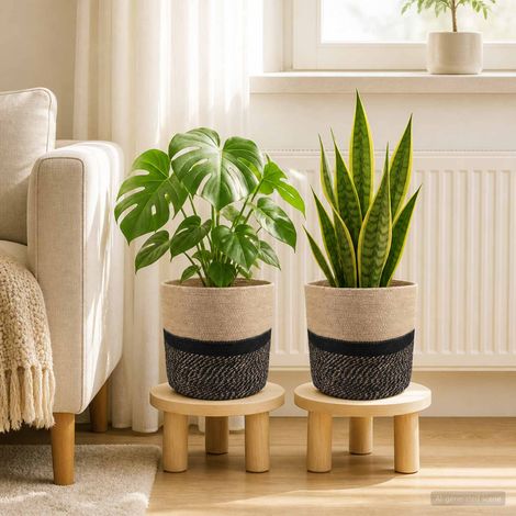 vidaXL Plant Pot Set 2 pcs Natural and Black 脴 28 x 28 cm (1/5)