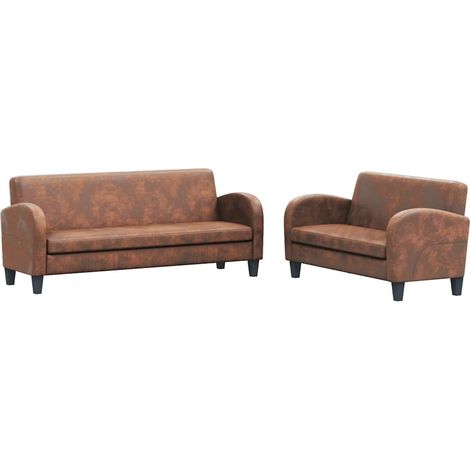 Ensemble de Canapé Sofas 2 pcs Daim synthétique Marron (1/5)