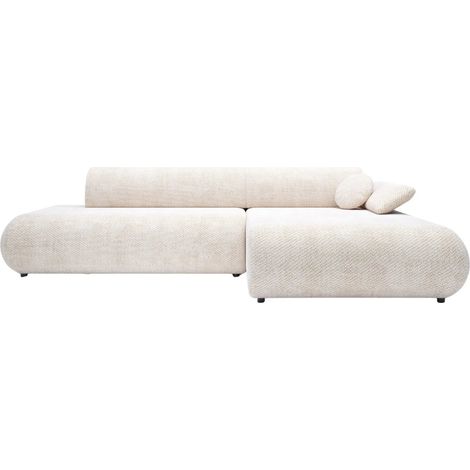 LEVI - Canapé d'angle convertible tissu lisse 3 places - Beige - Droit