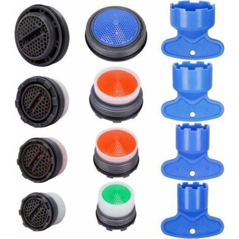 Juego de 12 aireadores para grifo M16.5/M18.5/M21.5/M24, aireador con filtro para grifo, inserto de boquilla para grifo de cocina con rosca externa, ahorrador de agua con 4 llaves para baño/hogar - Cr