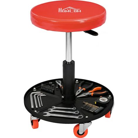 HOMCOM Pneumatic Adjustable Mechanic Stool w/ Tool Tray, Wheels