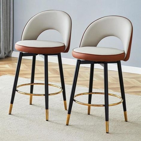 Tabouret de bar - KOMHTOM - Lot de 2 - Pivotant 360° - PU rembourré - Pieds métal dorés (1/5)