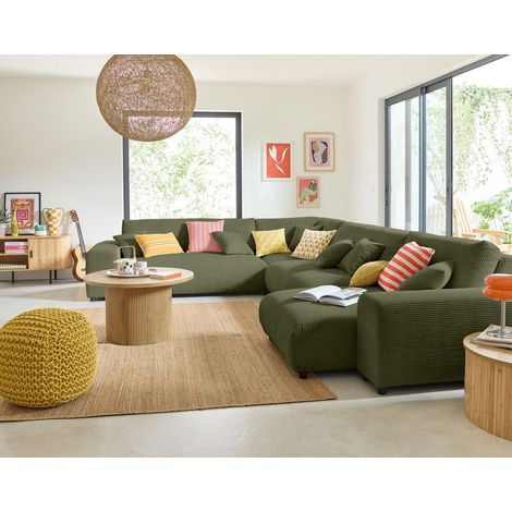 Garance - modulares ecksofa links - 8 plätze - aus cordstoff - grün