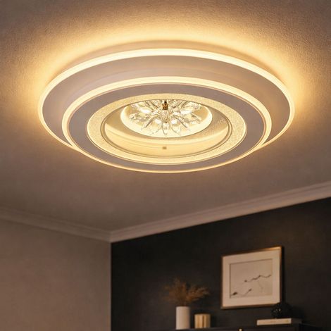 LED Deckenleuchte Kristalle Deckenlampe mit Fernbedienung Tageslichtleuchte dimmbar, CCT Timer, 36W 1750Lm warm-kaltweiß, D 46 cm