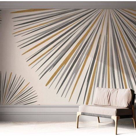 Papier peint adhésif autocollant pour salon chambre à coucher peint imprimé pour mur Éventails géométriques 312x219 cm (1/5)