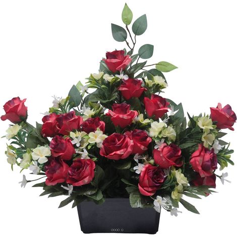 Devant de tombe de Rose, Mini fleurs et Ficus Rose fushia artificiels pour la Toussaint - couleur: Rose fushia 730 (1/3)
