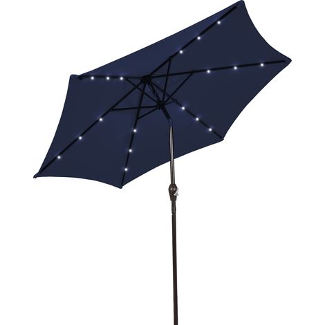 Parasol de jardin bleu foncé 10 pieds en polyester avec 24 LED solaires, manivelle et inclinaison réglable pour terrasse et jardin (1/5)