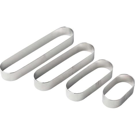 Moule à mousse en acier inoxydable, moule ovale allongé pour tiramisu, mini emporte-pièces pour gâteaux, tartes et desserts (1/4)