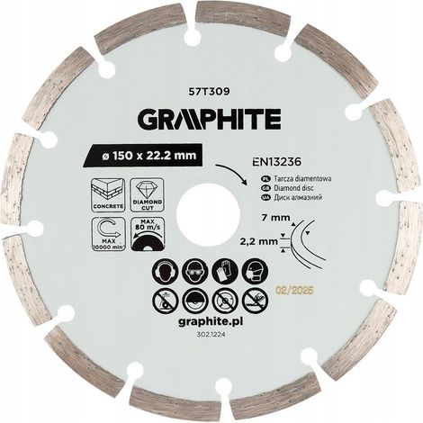Lama diamantata graphite 57t309 150 mm 22,2 mm asciutto