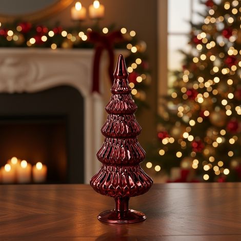 Statuetta Albero di Natale in vetro rosso, decorazione da h 35 cm -Modello 1 (1/4)