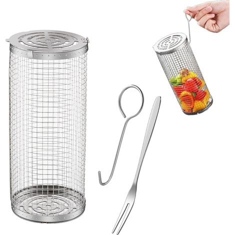 Paniers à griller à roulettes pour barbecue en extérieur, paniers à griller en acier inoxydable avec crochet(s) (1/5)